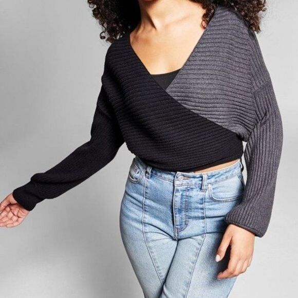 Jeannie Mai x INC Colorblocked Ribbed Cross-Front Sweater Top​​​​​​​​​​​​​​​​​​​ - Picture 1 of 12